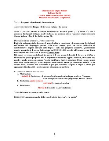 1 Didattica della lingua italiana Fabiana Barilli IX ciclo SSIS anno ...