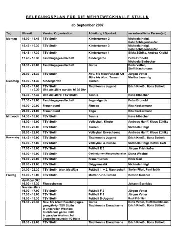 BELEGUNGSPLAN FÃœR DIE MEHRZWECKHALLE STULLN ab ...