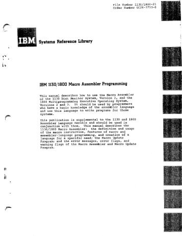 IBM 1130/1800 Macro Assembler Programming - All about the IBM ...