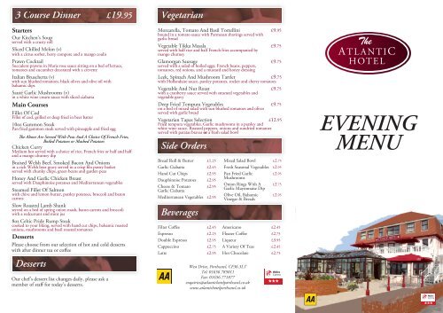 Evening Menu - Atlantic Hotel