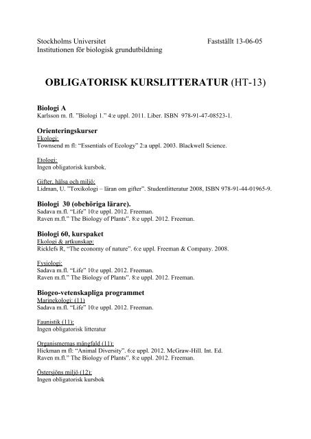 Kurslitteratur H13 - BIG - Stockholms universitet