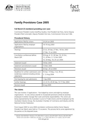 Family Provisions Case 2005 - Australian Industrial Relations ...