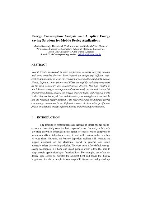 Energy Consumption Analysis and Adaptive Energy Saving ... - DCU