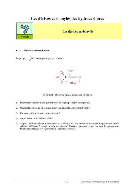 Les dérivés carbonylés des hydrocarbures - Centre Francophone