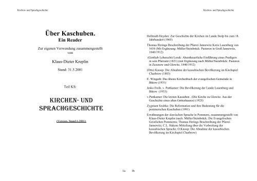 Ãœber Kaschuben. Kirchen - Studienstelle Ostdeutsche Genealogie