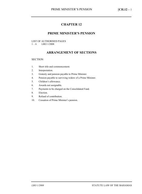 Prime Minister's Pension Act - The Bahamas Laws On-Line