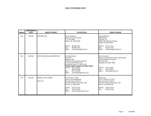 Self insured list - Colorado Department of Labor and Employment