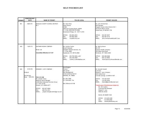 Self insured list - Colorado Department of Labor and Employment