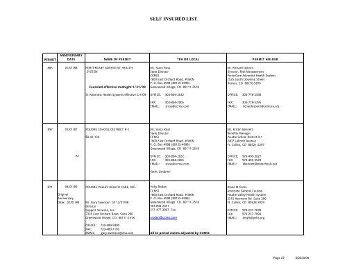 Self insured list - Colorado Department of Labor and Employment