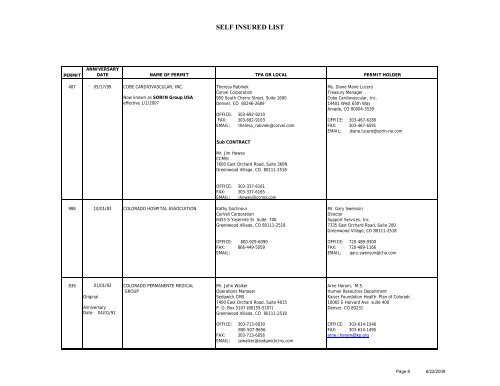 Self insured list - Colorado Department of Labor and Employment