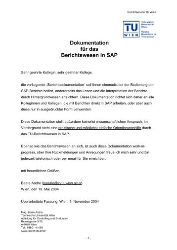 Dokumentation für das Berichtswesen in SAP