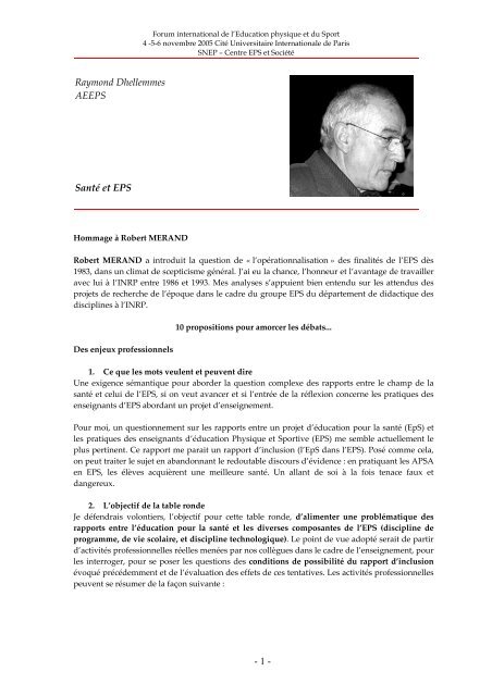 L'éducation pour la santé en et par l'éducation physique et sportive :  enjeux disciplinaires et institutionnels