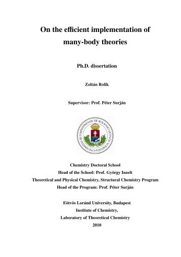 On the efficient implementation of many-body ... - ELTE TTK TEO