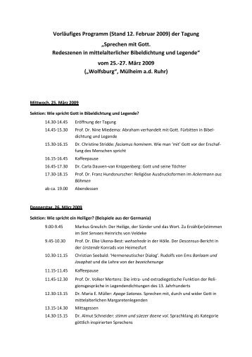 VorlÃ¤ufiges Programm (Stand 12. Februar 2009) der ... - Mediaevum