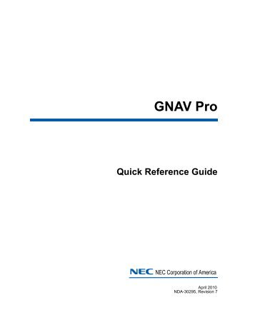 GNAV Pro Quick Reference Guide - NEC Corporation of America