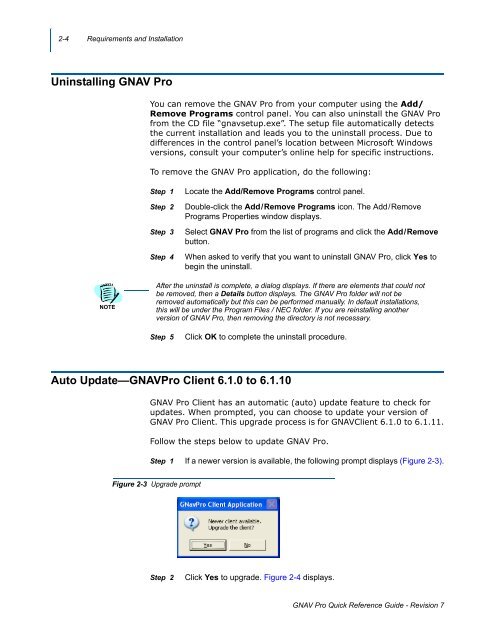 GNAV Pro Quick Reference Guide - NEC Corporation of America