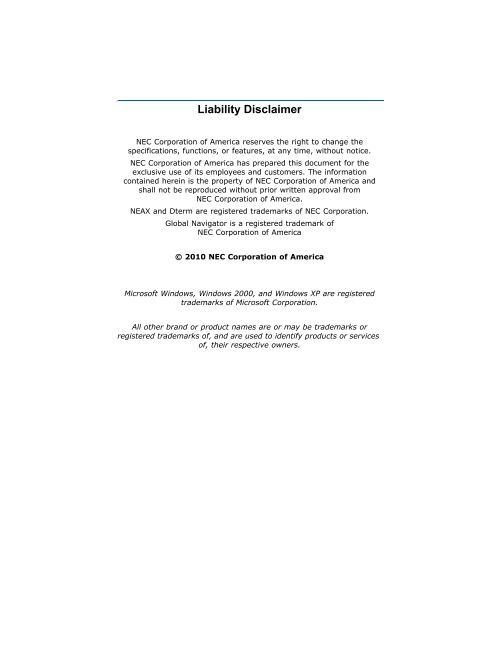 GNAV Pro Quick Reference Guide - NEC Corporation of America