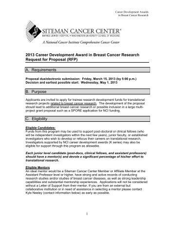 2013 Career Development Award in Breast Cancer Research ...