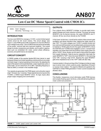 AN807 Low-Cost DC Motor Speed Control with CMOS ICs - Microchip