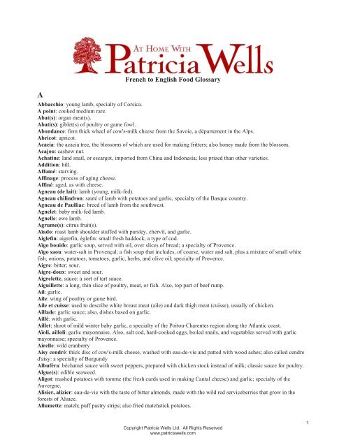 French to English Food Glossary - Patricia Wells