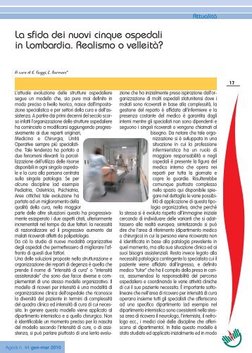 La sfida dei nuovi cinque ospedali in Lombardia. Realismo o ... - Ipasvi