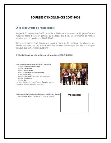 BOURSES D'EXCELLENCES 2007-2008 - CollÃ¨ge Jean-de-BrÃ©beuf