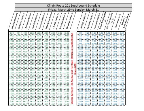 CTrain Route 201 Southbound Schedule Friday ... - Calgary Transit