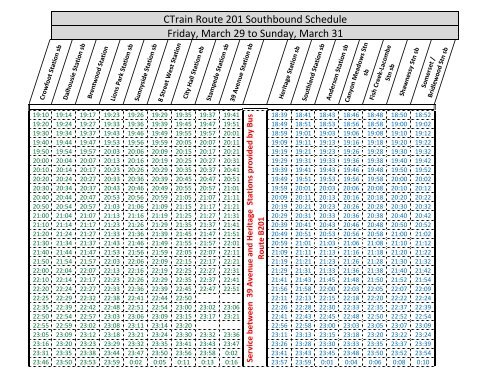 CTrain Route 201 Southbound Schedule Friday ... - Calgary Transit
