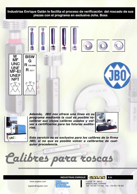 JBO - Tarifa 2009 Calibres tampón, anillo y sistemas Multicheck