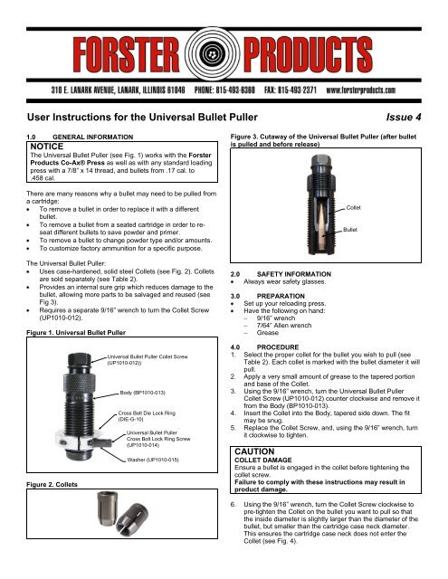 User Instructions for the Universal Bullet Puller ... - Forster Products