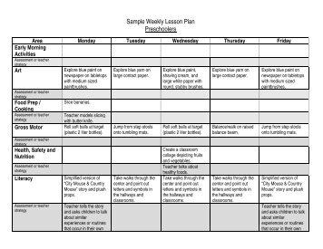 Sample Weekly Lesson Plan Preschoolers