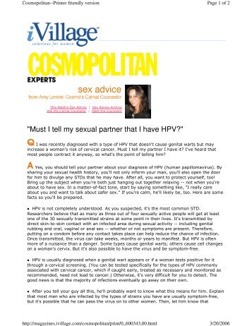"Must I tell my sexual partner that I have HPV?" - Sex Ed Solutions