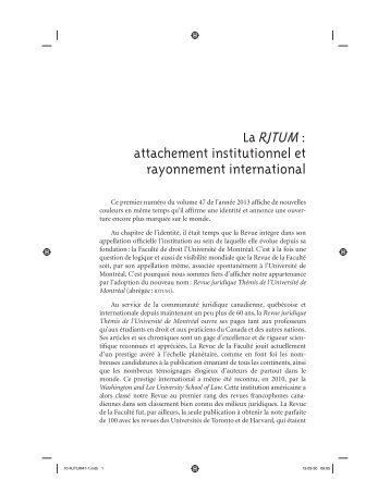 La RJTUM : attachement institutionnel et rayonnement international