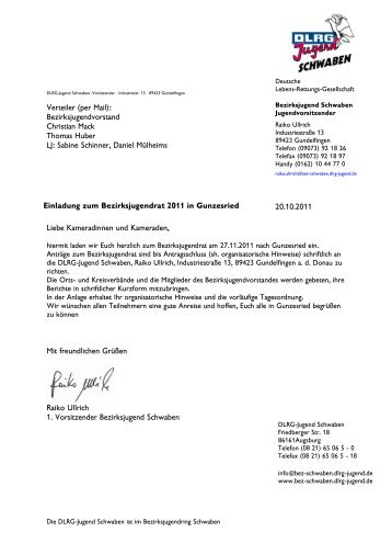 Einladung zum Bezirksjugendrat - Schwaben - DLRG-Jugend ...