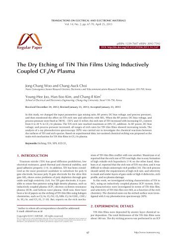 The Dry Etching of TiN Thin Films Using Inductively Coupled CF4/Ar ...