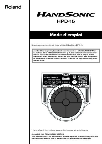 Mode d'emploi Roland HPD15 - SonoVente.com