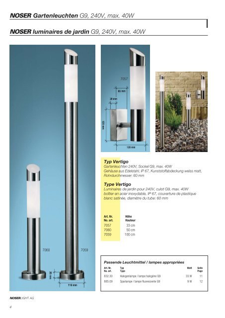 Gartenleuchten Luminaires de jardin - NOSERLIGHT AG ...