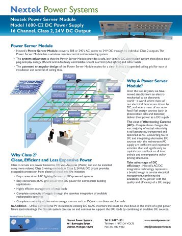 Nextek Power Server Module Cut Sheet - Nextek Power Systems