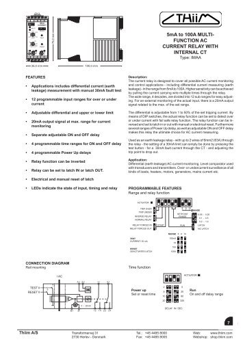 FUNCTION AC CURRENT RELAY WITH INTERNAL CT - Thiim A/S