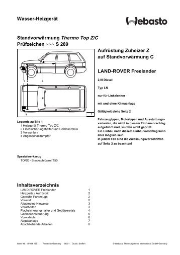 Wasser-Heizgerät Standvorwärmung Thermo Top Z/C Prüfzeichen ...