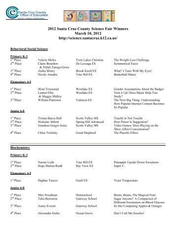 2007 Santa Cruz Science Fair Winners - Santa Cruz County Science ...