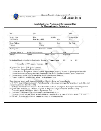 Sample Individual Professional Development Plan ... - Tantasqua.org