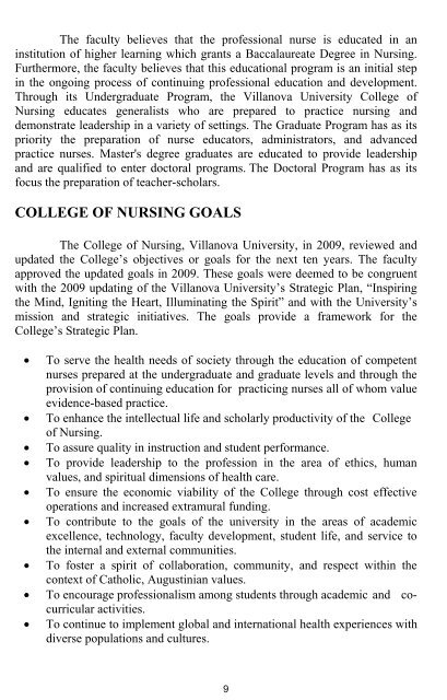 College of Nursing Graduate Catalog - Villanova University