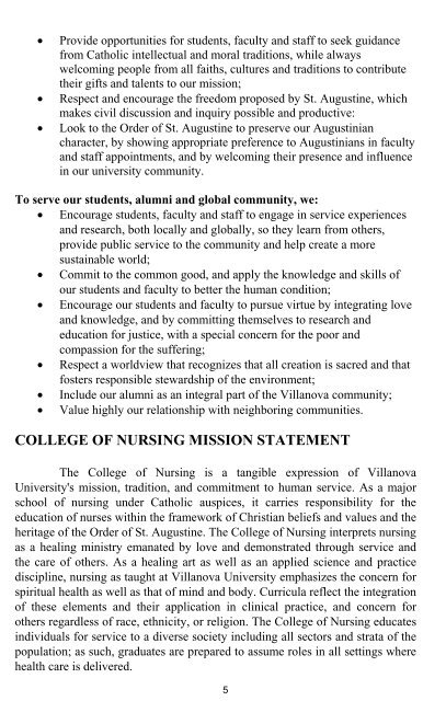 College of Nursing Graduate Catalog - Villanova University