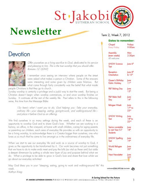 Newsletter - St Jakobi Lutheran School