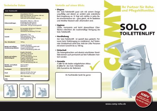 Camy Careline Solo Toilettenlift Flyer (PDF: 762 Kb)