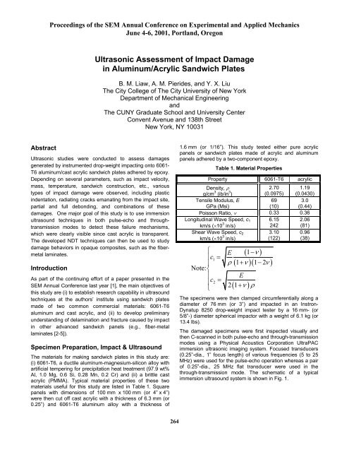 Ultrasonic Assessment of Impact Damage in Aluminum/Acrylic ...