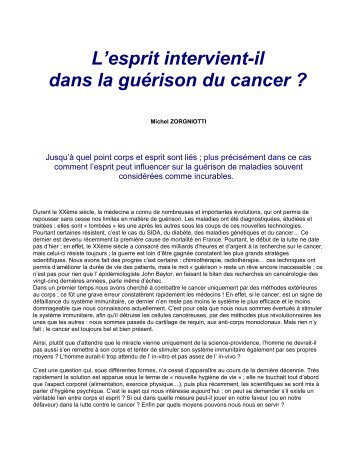 L'esprit intervient-il dans la guÃ©rison du cancer ? - Sympatico