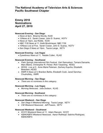 NATAS PSW - Emmy 2010 Nominees - National Academy of ...