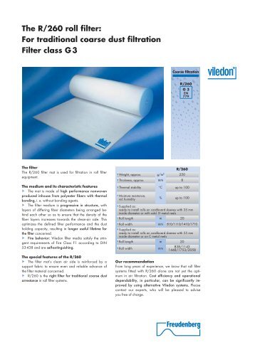 The R/260 roll filter: For traditional coarse dust filtration Filter class G3